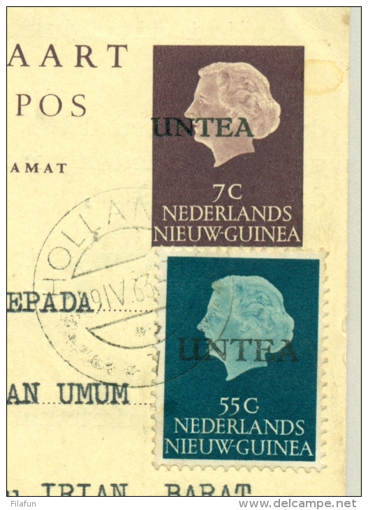 UNTEA - 1963 - Briefkaart 7 Cent + 55c To Rong - 14x2,5 Overprint!! - Nederlands Nieuw-Guinea