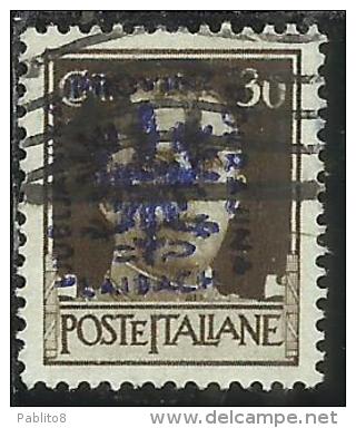 OCCUPAZIONE ITALIANA ITALY OVERPRINTED SOPRASTAMPATO ITALIA 1944 LUBIANA TEDESCA GERMAN OCCUPATION CENT. 30 USATO USED - German Occ.: Lubiana