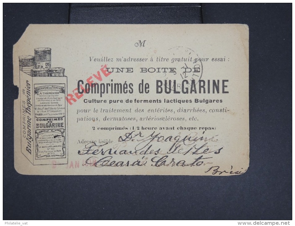 BRESIL - Carte Publicitaire Réponse Pour Paris En 1912 - à Voir - Lot P7633 - Covers & Documents
