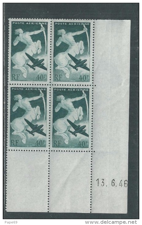 France P. A. N° 16 XX Sagittaire En Bloc De 4 Coin Daté Du 13 . 6 . 46,  Sans Charnière, TB - Airmail