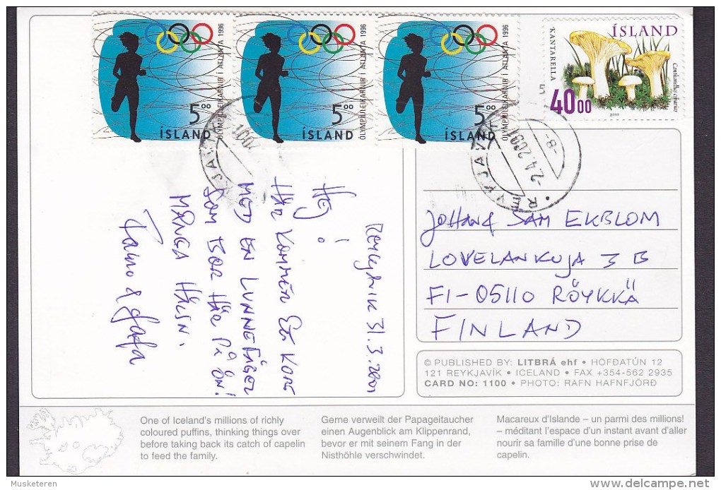 Iceland PPC Sea Parot Bird Vogel Oiseau REYKJAVIK 2001 RÖYKKÄ Finland 3-Stripe Olympic Games Pilze Mushroom (2 Scans) - Briefe U. Dokumente