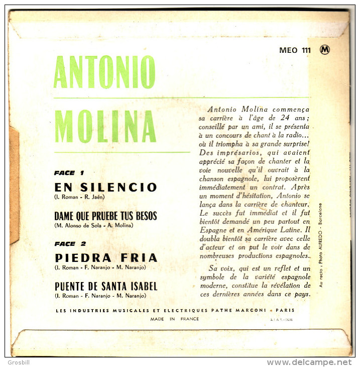 Antonio MOLINA : En Silencio / Dame Que Pruebe Tus Besos / Piedra Fria / Puente De Santa Isabel (EP) - Autres - Musique Espagnole