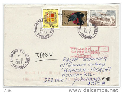 Belle Lettre Du Village D'Encamp Adressée à Yokohama Au Japon, Avec Cachet Japonais Au Recto Enveloppe - Covers & Documents