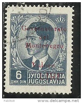 OCCUPAZIONE ITALIANA MONTENEGRO 1942 GOVERNATORATO RED OVERPRINTED SOPRASTAMPA ROSSA LIRE 6 D USATO USED OBLITERE´ - Montenegro