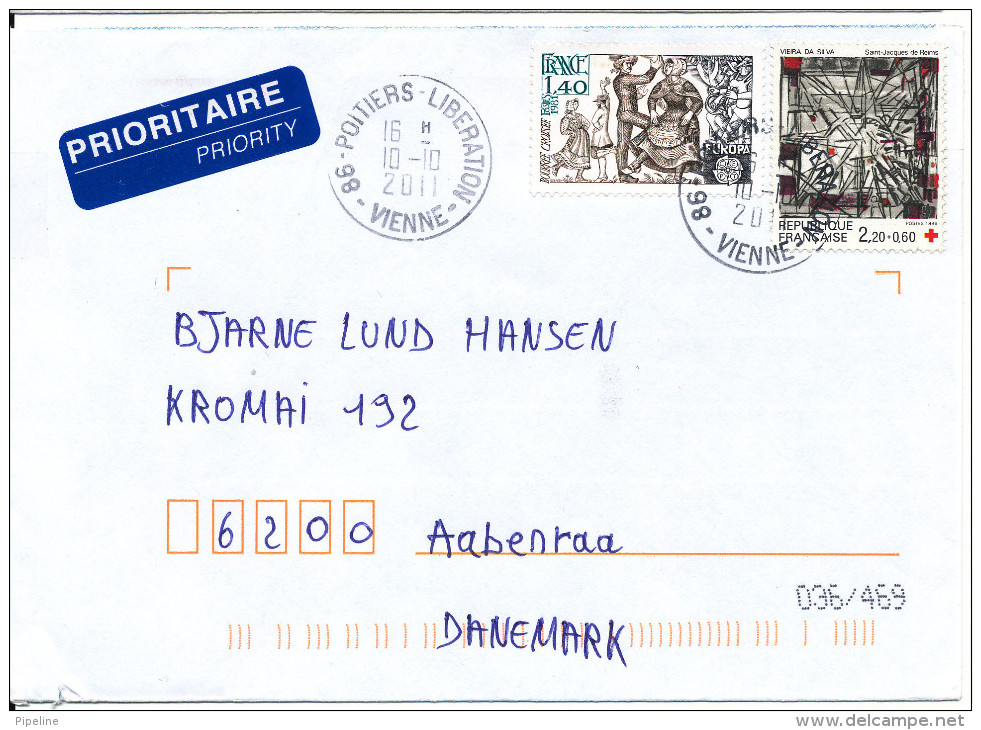 France Cover Vienne 10-10-2011 Sent To Denmark - Covers & Documents