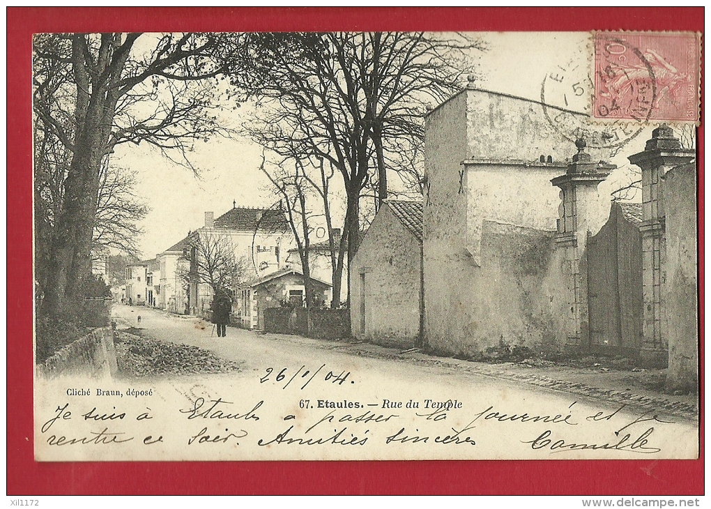 XBR-09 Etaules. Rue Du Temple, ANIME. . Précurseur . Cachet Frontal 1904 - Autres & Non Classés