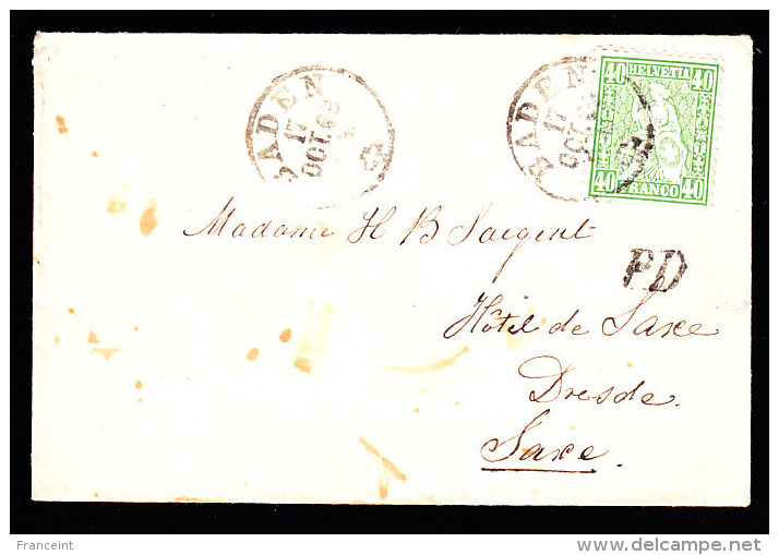 Swiotzerland #47 On Cover To Dresden Tied By Baden CDS And"PD" Handstamp - Covers & Documents