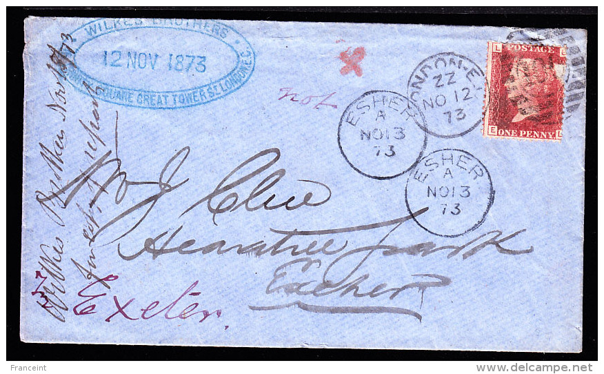 Great Britain 1p Red Perf On 1873 Cover To Escher, Various Cancels - Covers & Documents