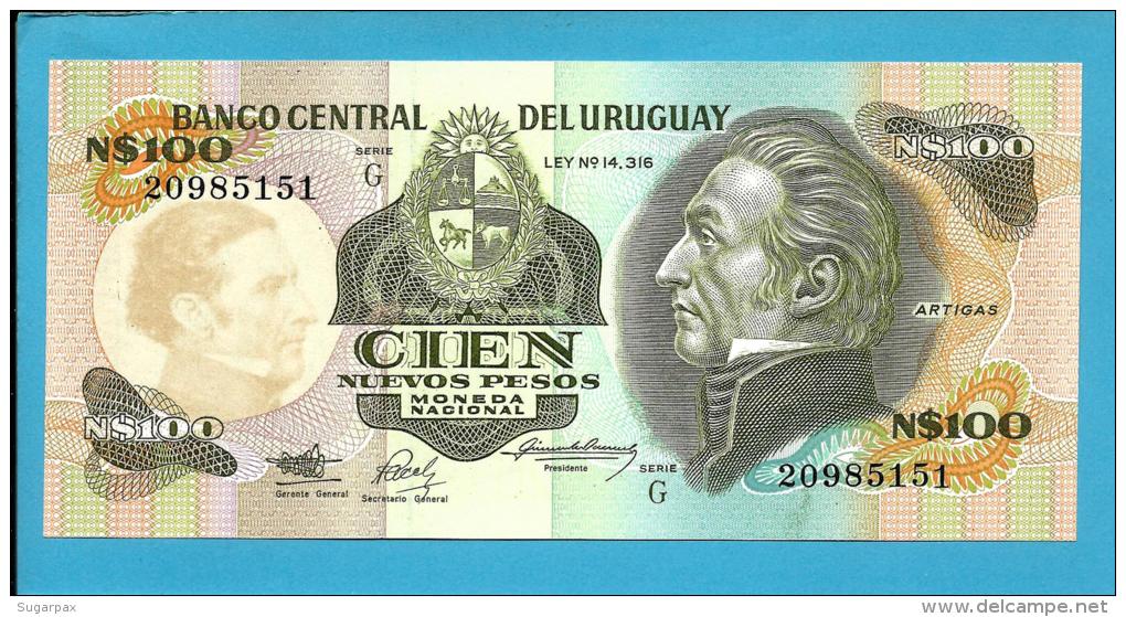 URUGUAY - 100 Nuevos Pesos - ND 1987 - Pick 62A - UNC. -  Serie G - J. G. ARTIGAS - 2 Scans - Uruguay