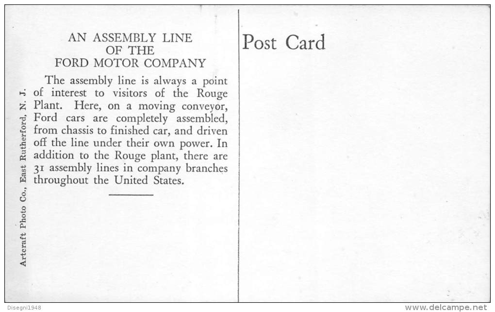 03669 "FORD MOTOR COMPANY . AN ASSEMBLY LINE AT ROUGE - DEARBORNE - MICHIGAN "  ORIGINAL POST CARD.  NOT SHIPPED. - Dearborn