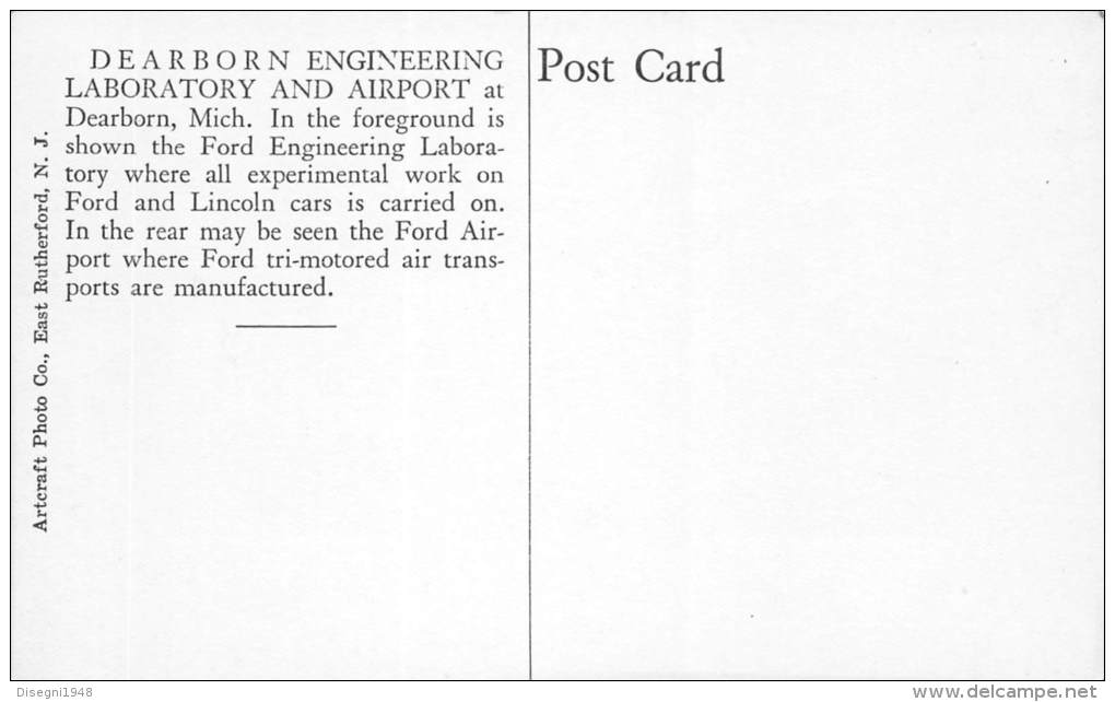 03669 "FORD MOTOR COMPANY . ENGINEER. LAB. AND AIRPORT - DEARBORNE - MICHIGAN "  ORIGINAL POST CARD.  NOT SHIPPED. - Dearborn