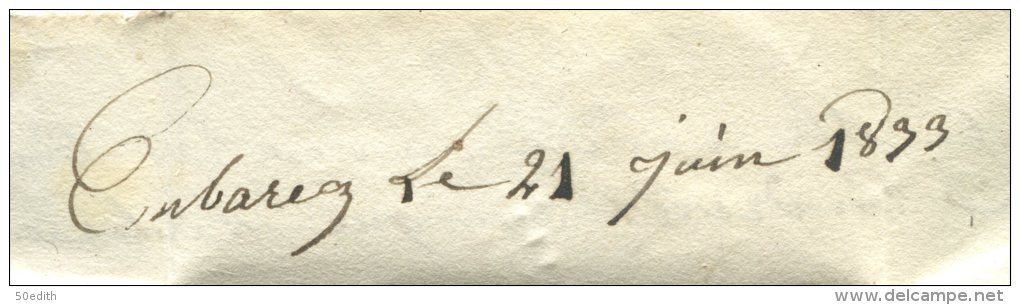 Cursive 32/Le Carbon-Blanc + Cachet T13 Bordeaux/lettre  En Port Dû De Ambarès Gironde Pour Cocumon Par Marmande - 1801-1848: Précurseurs XIX