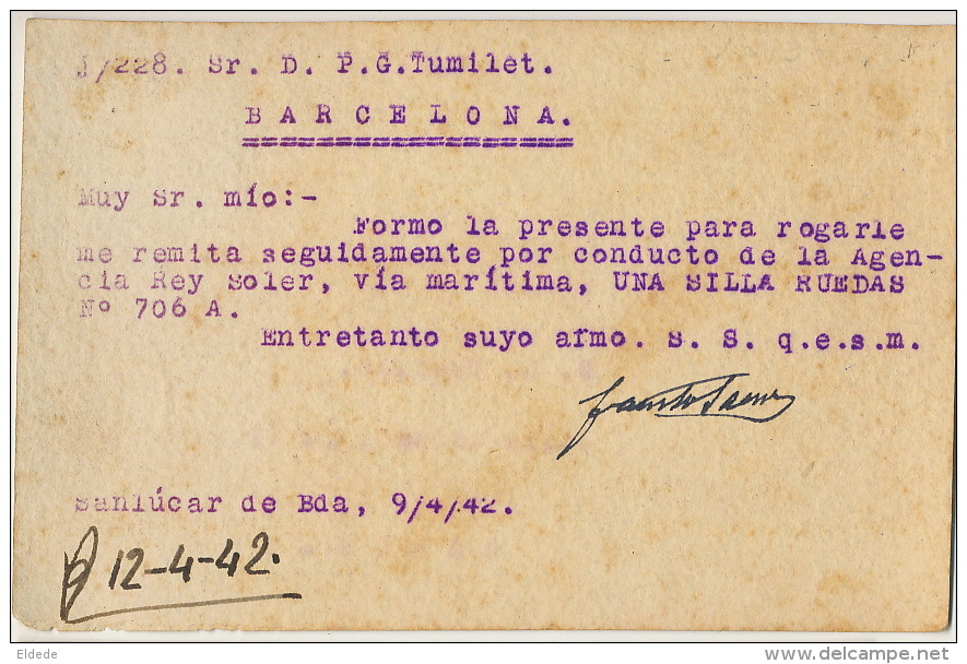 Sanlucar De Barrameda Propaganda Fausto Gomez  Estampilla 1942 Cortada En 2 20 Centavos Franco - Autres & Non Classés