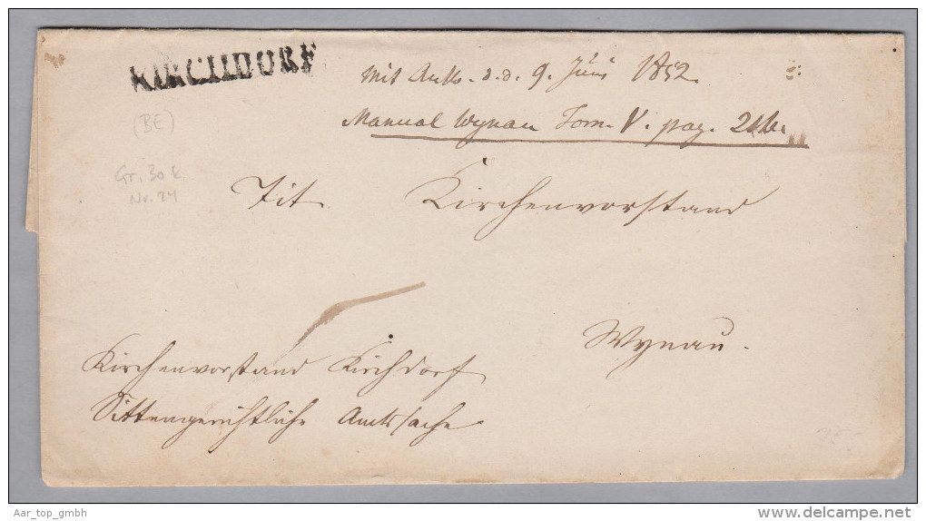 Heimat BE KIRCHDORF Langstempel 1852-06-09 Briefhülle - ...-1845 Prephilately