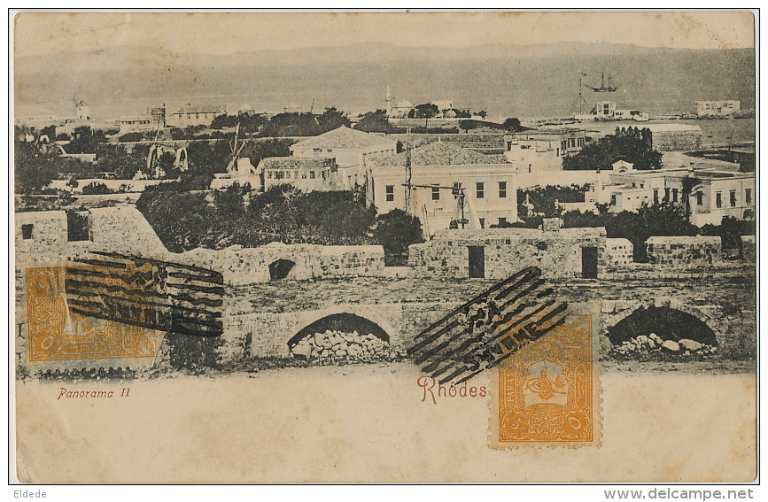 Rhodes Panorama II Postally Used From Smyrne Smyrna Izmir Turkey Former Ruler Of Rhoses Island 1907 2 Stamps - Grèce