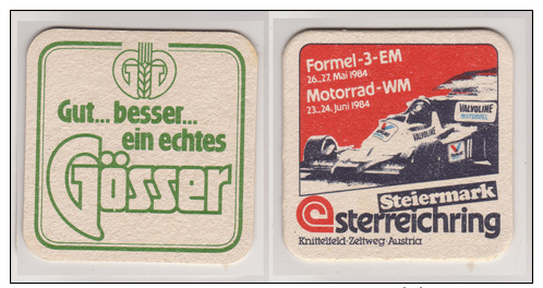 Gösser Brauerei Österreich , 1984 , Formel 3 EM Motorrad WM , Gut - Besser - Ein Echtes Gösser - Bierdeckel