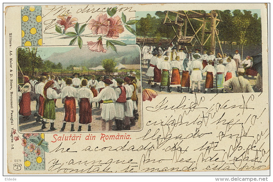 Salutari Din Romania Danse Fete Foraine Manege Dance Merry Go Round Used From Cuba Maier Stern Bucuresti 1902 - Romania