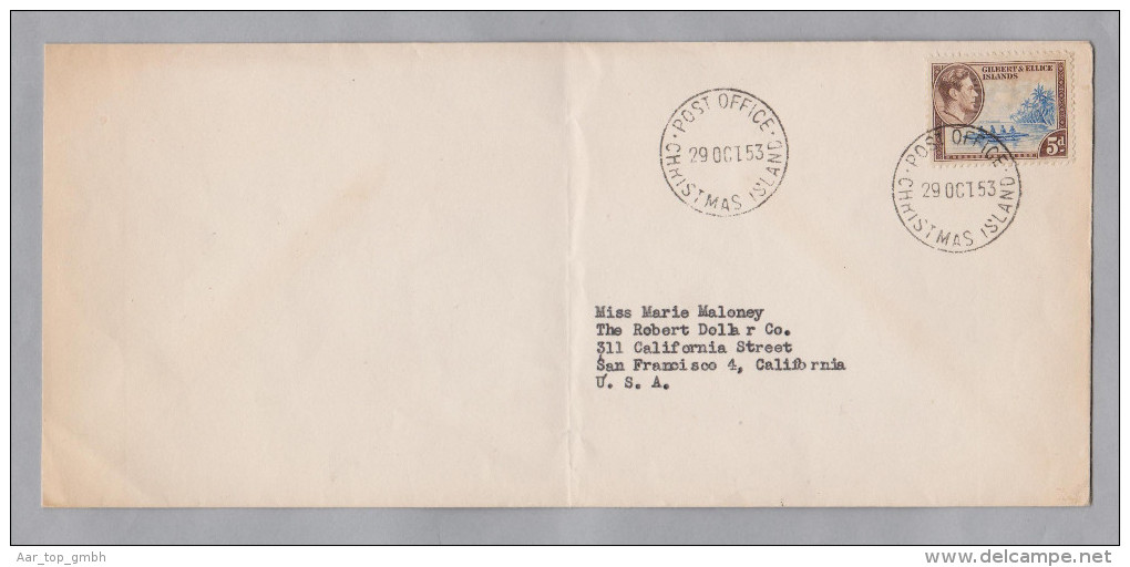 OZ Gilbert&Ellice Island 1953-10-29 Christmas Island P.O. Brief Nach San Francisco - Gilbert- En Ellice-eilanden (...-1979)