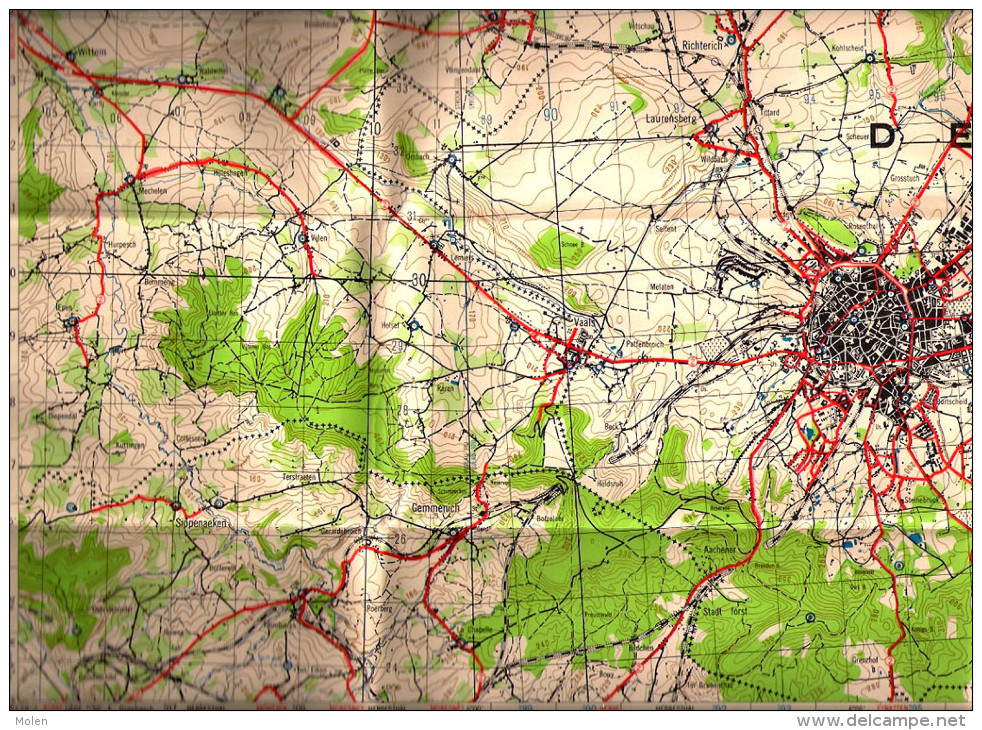 STAFKAART GEMMENICH 1954 Omg AACHEN HEERLEN STOLBERG ESCHWEILER ALSDORF KERKRADE-HOLZ WURSELEN SCHAESBERG EILENDORF S128 - Cartes Topographiques