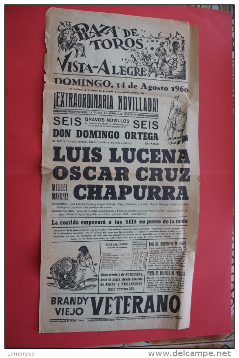 AUG 1960 Cartel Publicitario VISTA-ALLEGER AFFICHE PUBLICITAIRE ESPANA ESPAGNE NOVILLADA DOMINGO ORTEGA  LUIS LUCENA OSC - Afiches