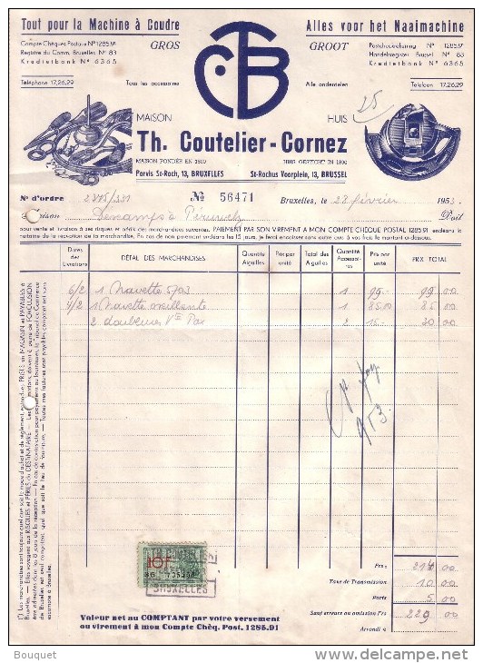 BELGIQUE - BRUXELLES - TOUT POUR LA MACHINE A COUDRE - TH. COUTELIER CORNEZ - 1953 - 1950 - ...