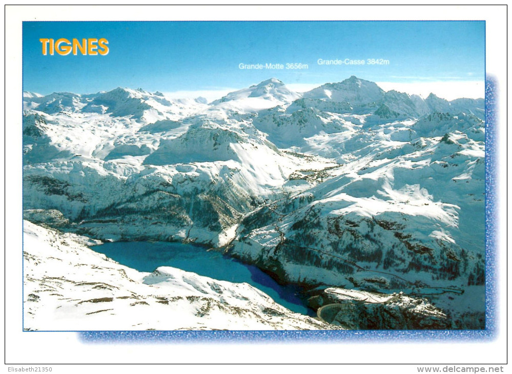 TIGNES : La Station , Le Domaine Skiable Et Au Fond La Grande Motte - Autres & Non Classés