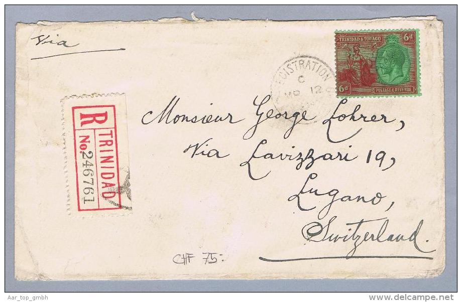 Karibik Trinidad 1928-03-12 R-Brief Nach Lugano CH - Trinidad Y Tobago