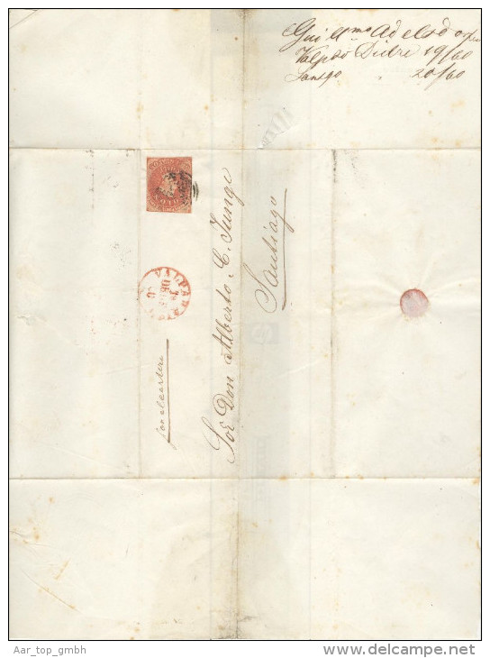 Chile 1860-12-19 Valparaiso Briefhülle Nach Santiago Mit 5 Cent Geschnitten - Chili