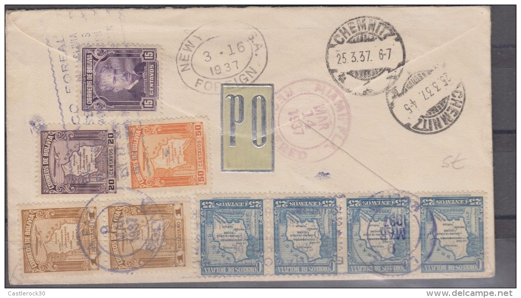 O) 1937 BOLIVIA, PRESIDENT, JOURNALIST MARIANO BAPTISTA, MAP, PANAGA AIRMAIL MULTIPLE , XF - Bolivia