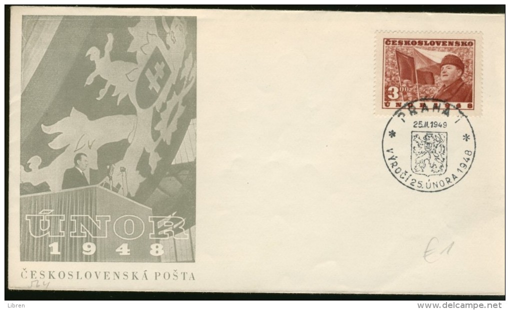 DV13-125 CZECHOSLOVAKIA 1948 FDC YV 488 GOTTWALD PROCLAMATION. - FDC