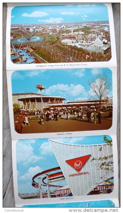 CPA LOT + 20X new york + carnet 14 official views world's fair 1964-1965 manhattan brooklyn bridge building VOIR TIMBRES