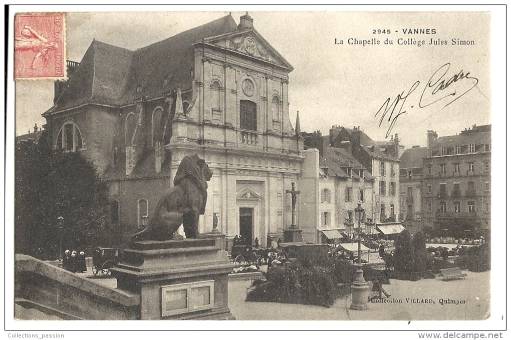 Cp, 56, Vannes, La Chapelle Du Collège Jules Simon, Voyagée 1907 - Vannes