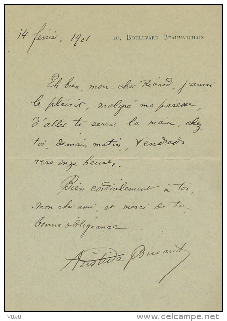 Lettre Autographe D'ARISTIDE BRUANT (14 Février 1901) à Henry Ricard, Député De La Côte D'Or (Cezy, Beaune) - Autres & Non Classés