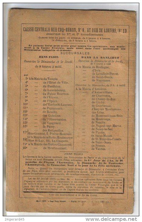 LIVRET 12 PAGES N°325074 "CAISSE D'EPARGNE ET DE PREVOYANCE DE PARIS" GESTION ANNEE 1919 - Contabilità/Gestione