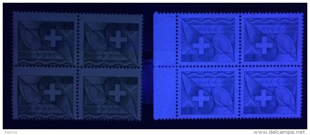 SWITZERLAND 1956 * 2 Blocks Of 4 Dummy Stamps * Blue And Green * Specimen Essai Essay Proof Trial Prueba Probedruck Test - Plaatfouten