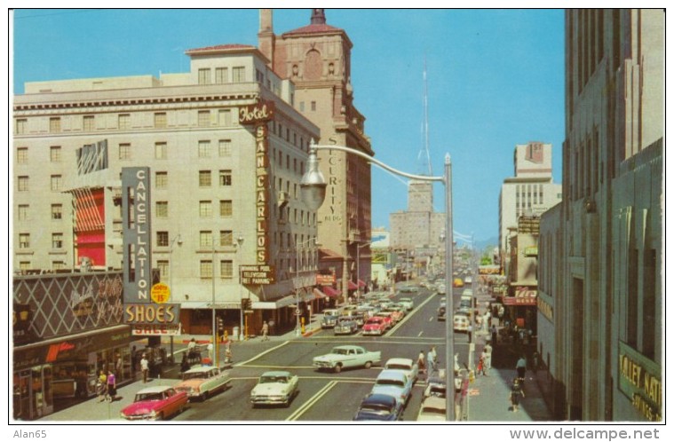 Phoenix Arizona, Central Avenue Street Scene, Business District, Hotel, Shoe Store, Auto, C1950s Vintage Postcard - Phoenix