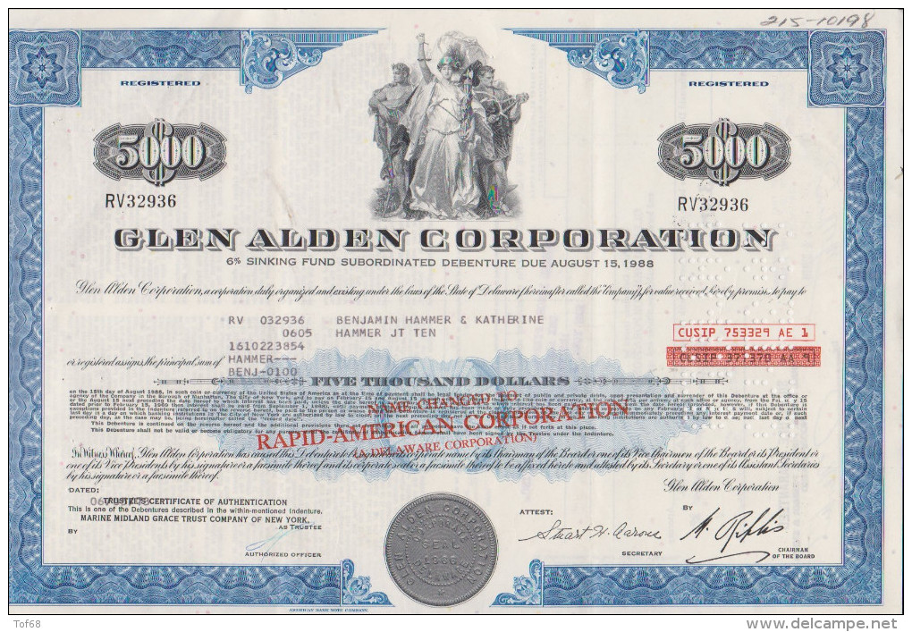 Action USA 5000 Dollars Glen Alden Corporation - Industrie