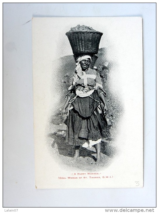 Carte Postale Ancienne : " A Happy Worker" , Coal Woman Of St. Thomas, D.W.I. - Islas Vírgenes Americanas