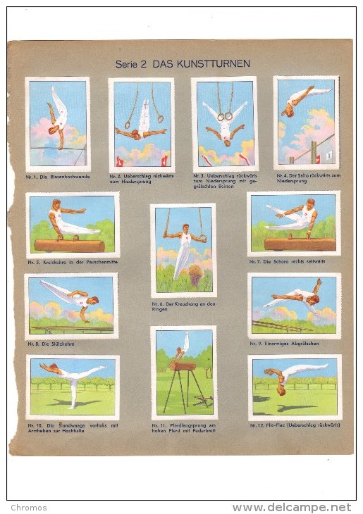 12 Vignettes / Timbres Publicitaires De Chocolats De La Suisse, 1938, Gymnastique - Erinnofilia