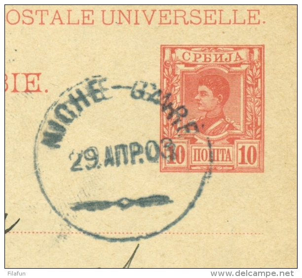 Serbie - 1903 - 10 Pa Postal Card Sent From Niche Gare To Wiesbaden - Serbie