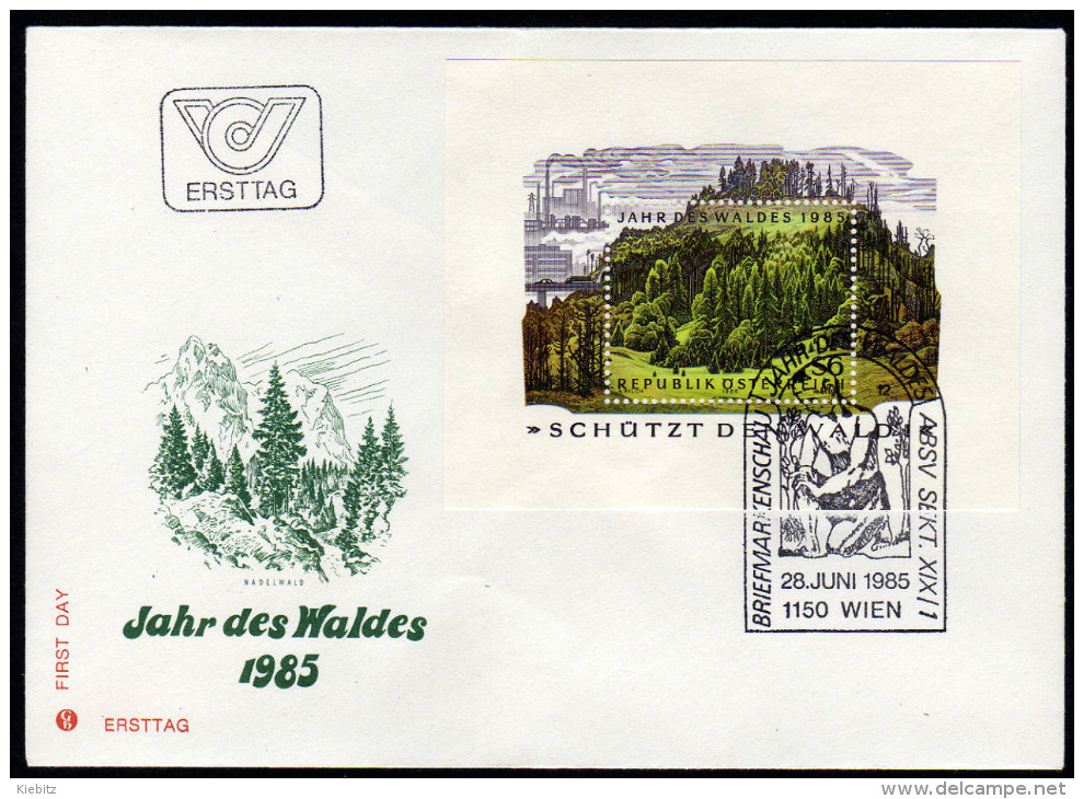 ÖSTERREICH 1985 - Jahr Des Waldes - Block, Sonderstempel FDC - Bäume