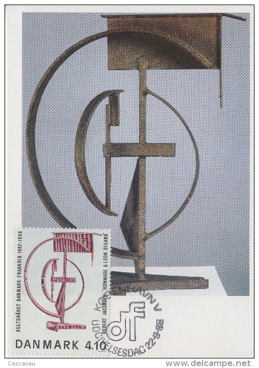 Carte  Maximum  1er  Jour   DANEMARK    Oeuvre   De   JACOBSEN   1988 - Maximum Cards & Covers
