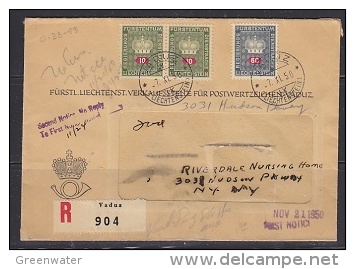 Liechtenstein 1950 Service / Dienst 3v On Registred Letter To New York (F3857) - Service