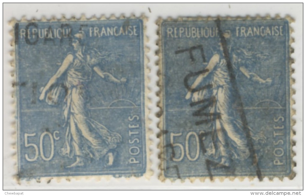 France - Oblitéré - Semeuse Lignée 50c Bleu - Charnière - 2 Nuances - 1903-60 Semeuse Lignée