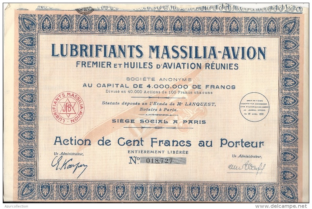 LUBRIFIANT MASSILIA AVION - Aviazione