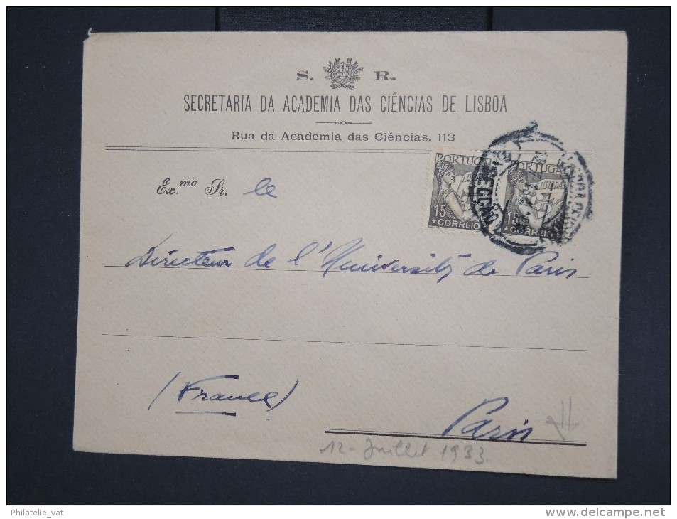 PORTUGAL - Enveloppe De L'academie Des Sciences De Lisbonne Pour Paris En 1933 - à Voir - Lot P7738 - Lettres & Documents