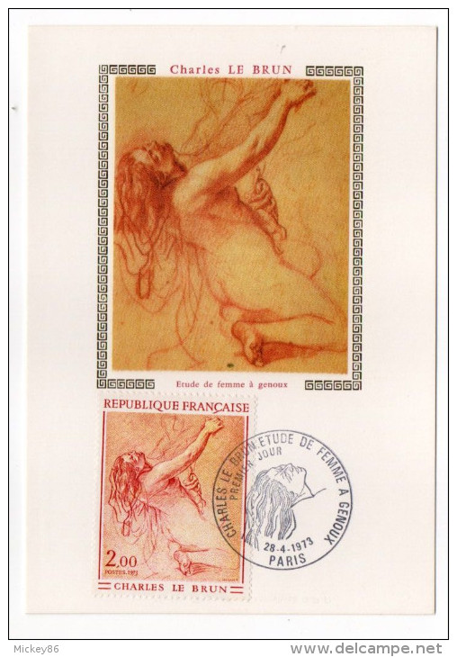 1973--Carte Maximum--Ch LE BRUN--tableau"Etude De Femme à Genoux"-Nu  -cachet  PARIS--75 - 1970-1979