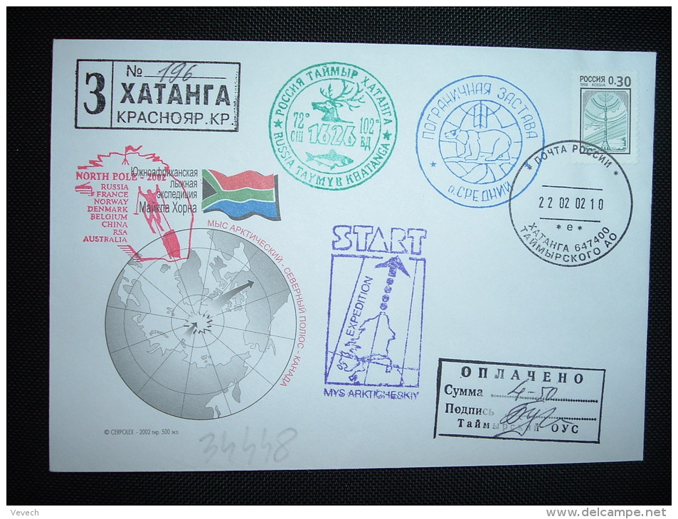 LETTRE TP 0,30p ROSSIJA OBL.22 02 02 + NORTH POLE 2002 + START MYS ARKTICHESKIY - Arctic Expeditions