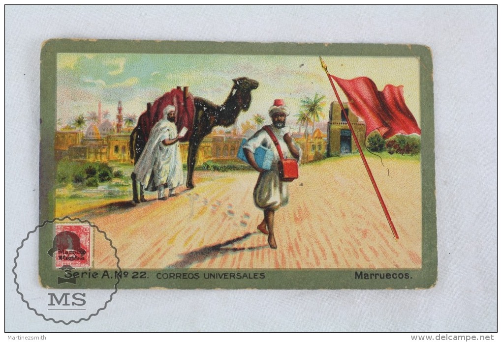 Rare 1900´s Trading Card/ Chromo - Morocco Flag & Universal Postal Service - Otros & Sin Clasificación