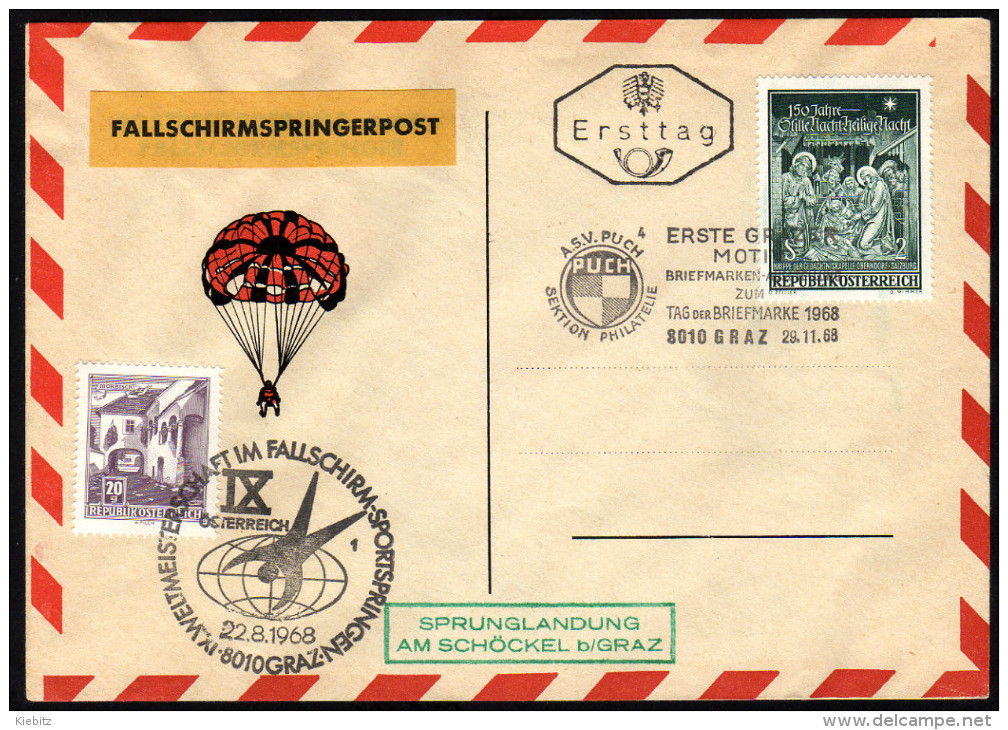 ÖSTERREICH 1968 - IX.Weltmeisterschaft Fallschirmspringen - Sonderstempel FDC - Fallschirmspringen